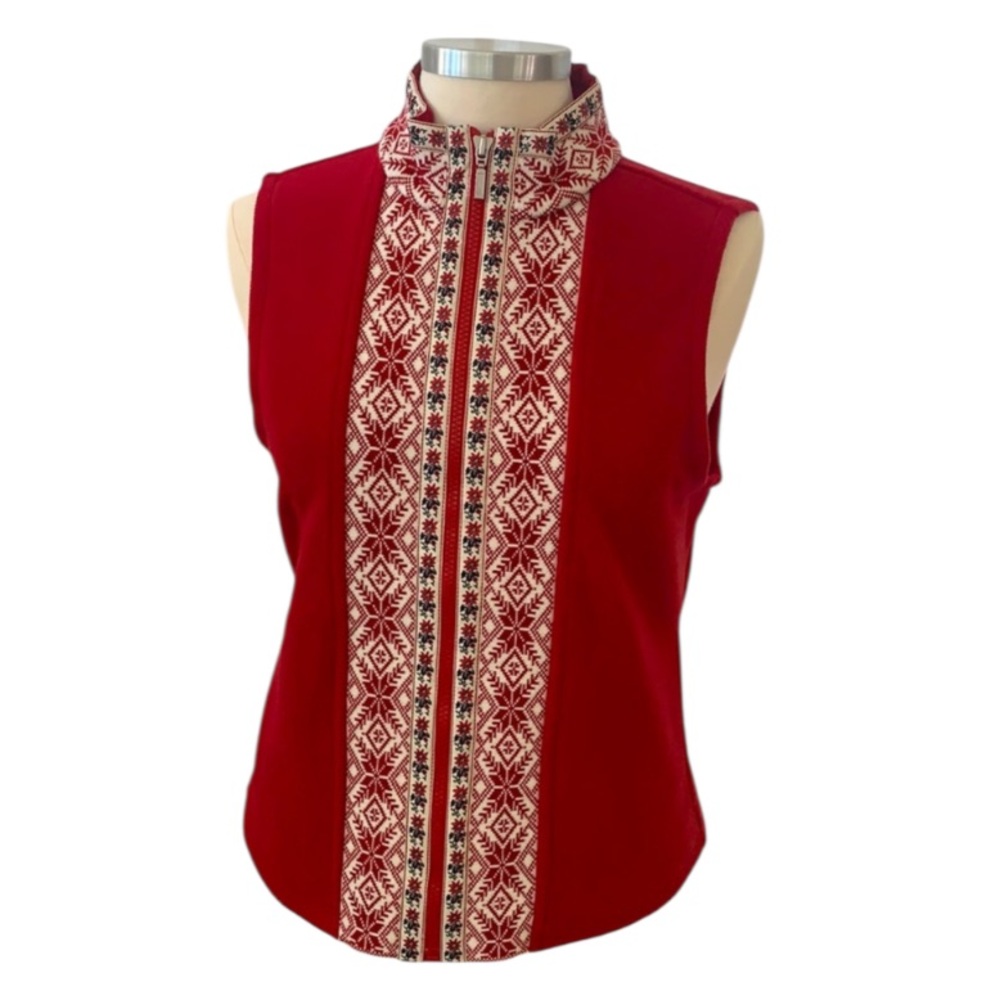 Vintage LL Bean Nordic Red Fleece Snowflake Zip Vest